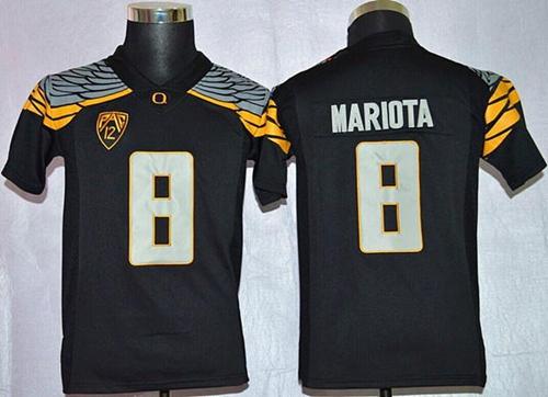 Ducks #8 Marcus Mariota Black Mach Speed Limited Stitched Youth NCAA Jersey